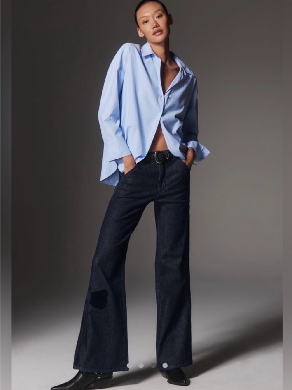 Maeve Bow Peep High-Rise Flare Jeans